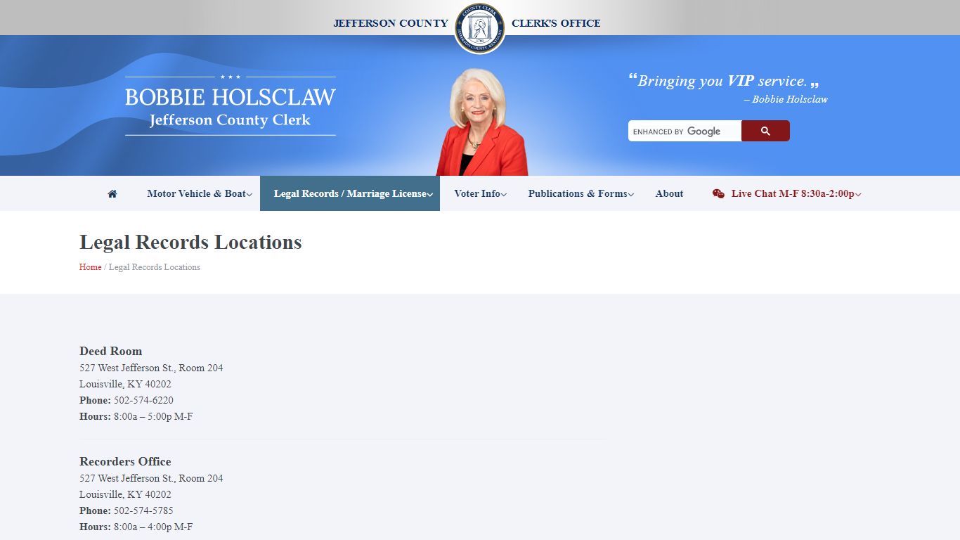 Legal Records Locations - Jefferson County Clerk | Bobbie Holsclaw